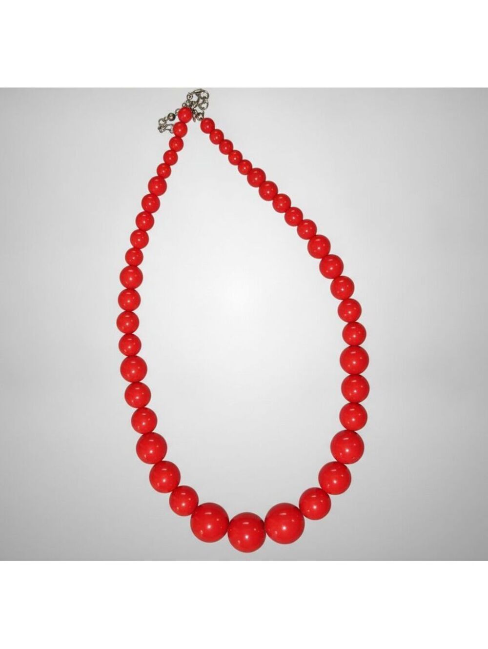 Red Graduated Bead Necklace Chunky Hard Plastic Adjustable 22"